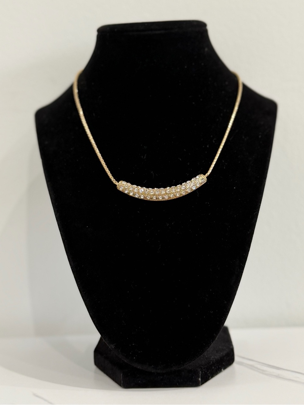 Vintage Gold Crystal Bar Necklace - Women Jewelry